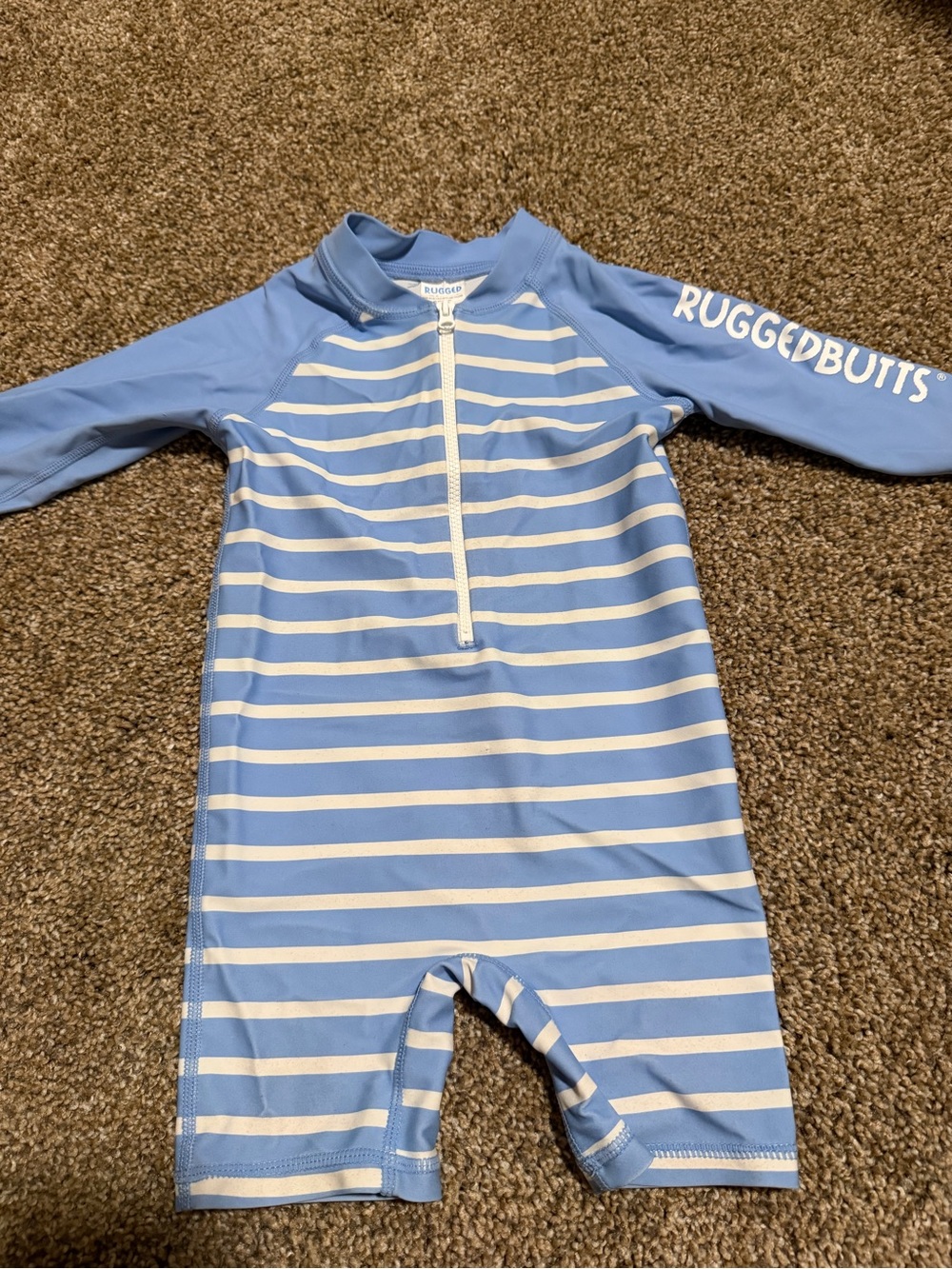 RUGGED BUTTS Blue & White Stripe Long Sleeve Swim Romper